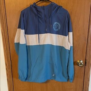 Blue and White Hooded Windbreaker